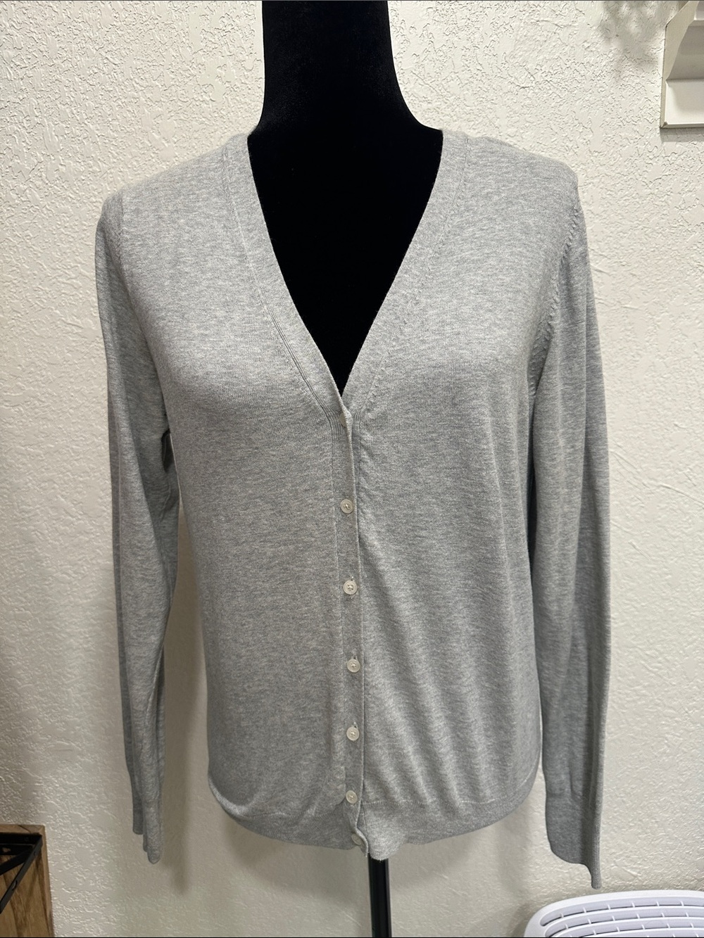 Muji Light Gray V-Neck Button Cardigan